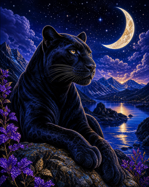 Black Panther Moon Diamond Painting Kit