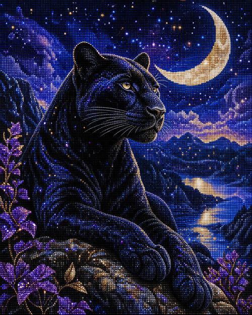 Black Panther Moon Diamond Painting Kit