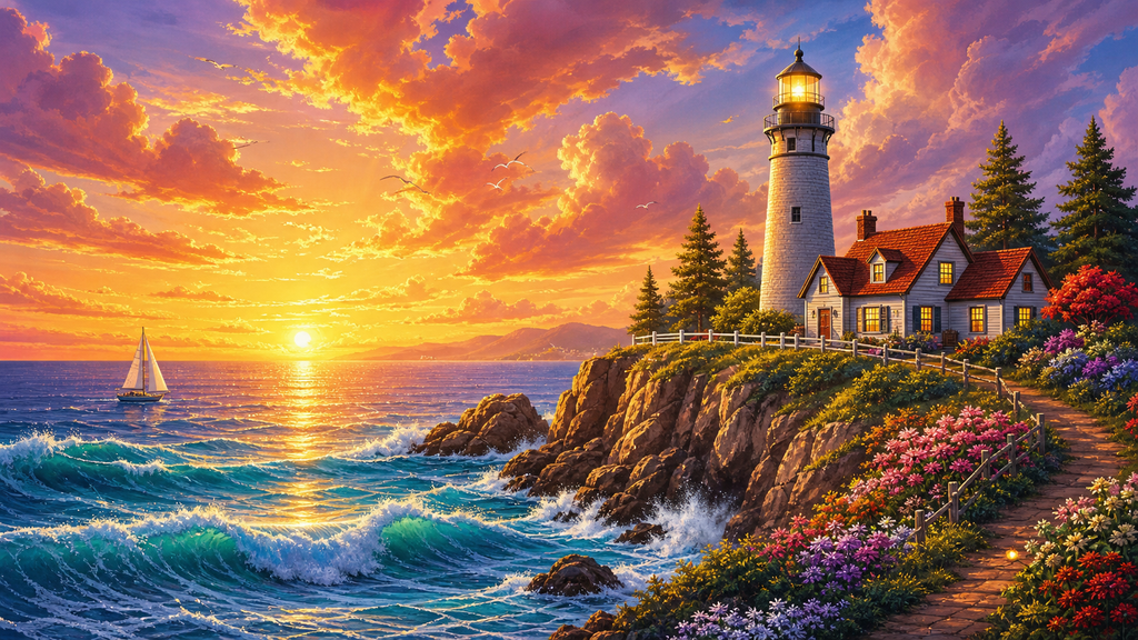 Sunset Lighthouse Diamond Painting Kit