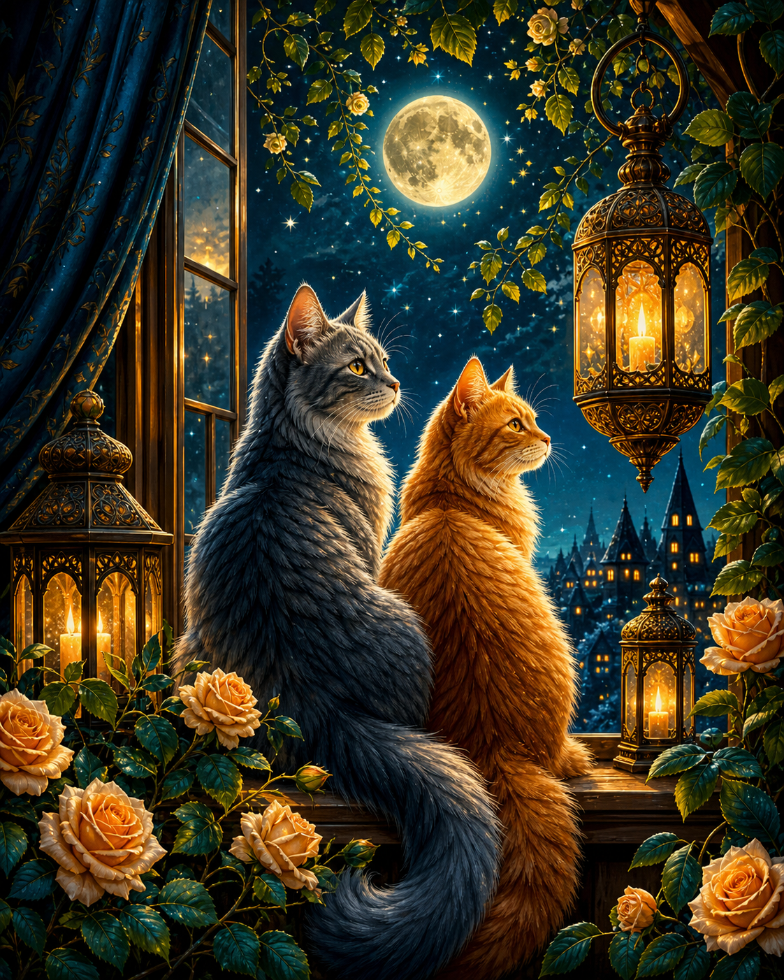 Moonlit Cats Window Diamond Painting Kit