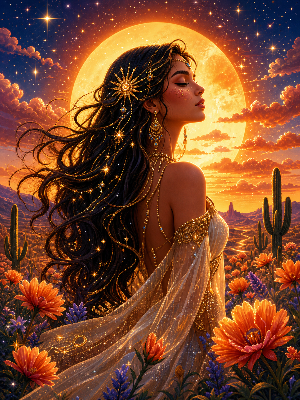 Celestial Woman Portrait Diamond Painting Kit